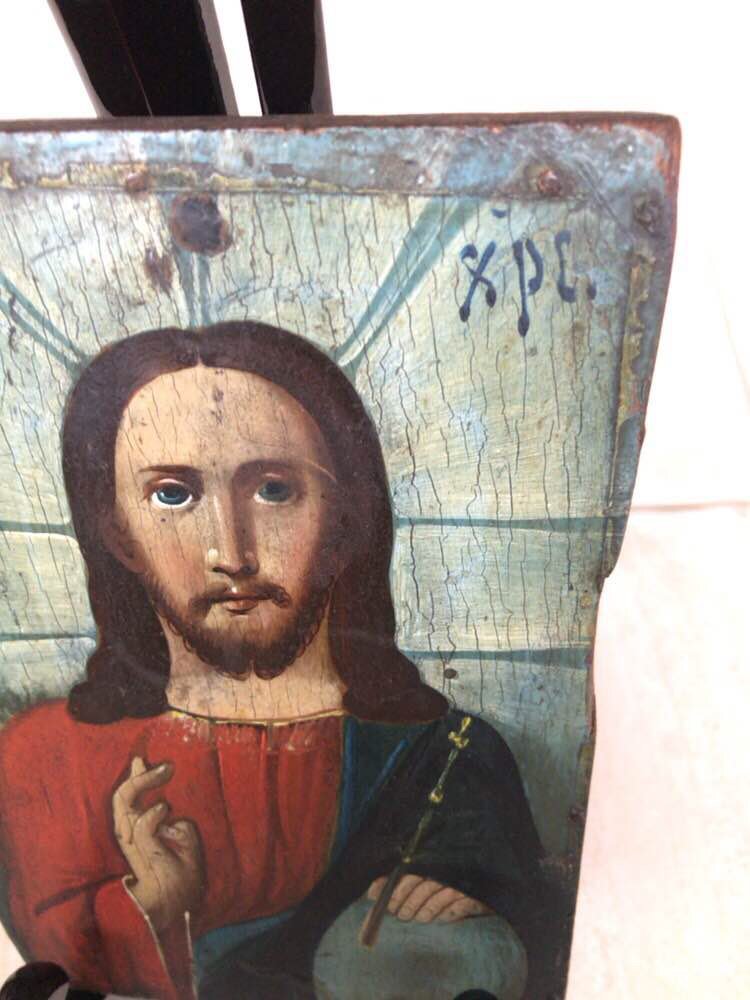 Antica icona ortodossa russa del Cristo Pantocrate, fine del XIX sec.