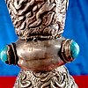 Antico timbro sigillo x ceralacca in lega Argento, Copale, Turchese - Tibet - 19° secolo