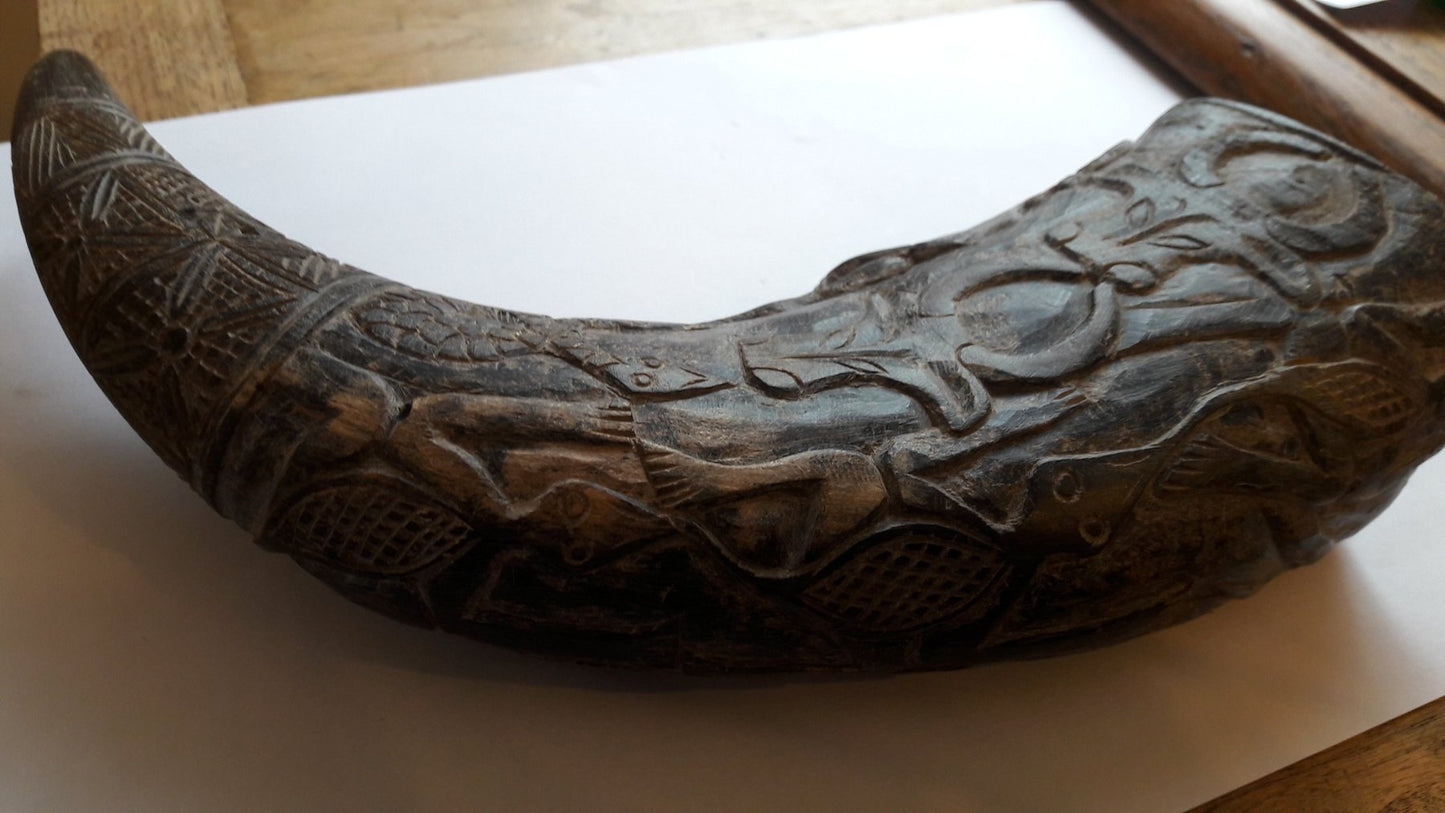 Carved Black Buffalo Horn – Bamun – Cameroon – Africa