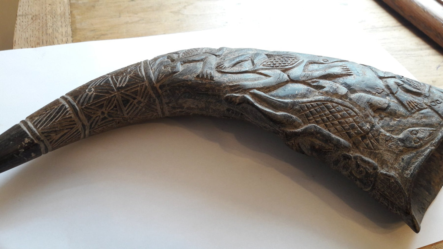Carved Black Buffalo Horn – Bamun – Cameroon – Africa