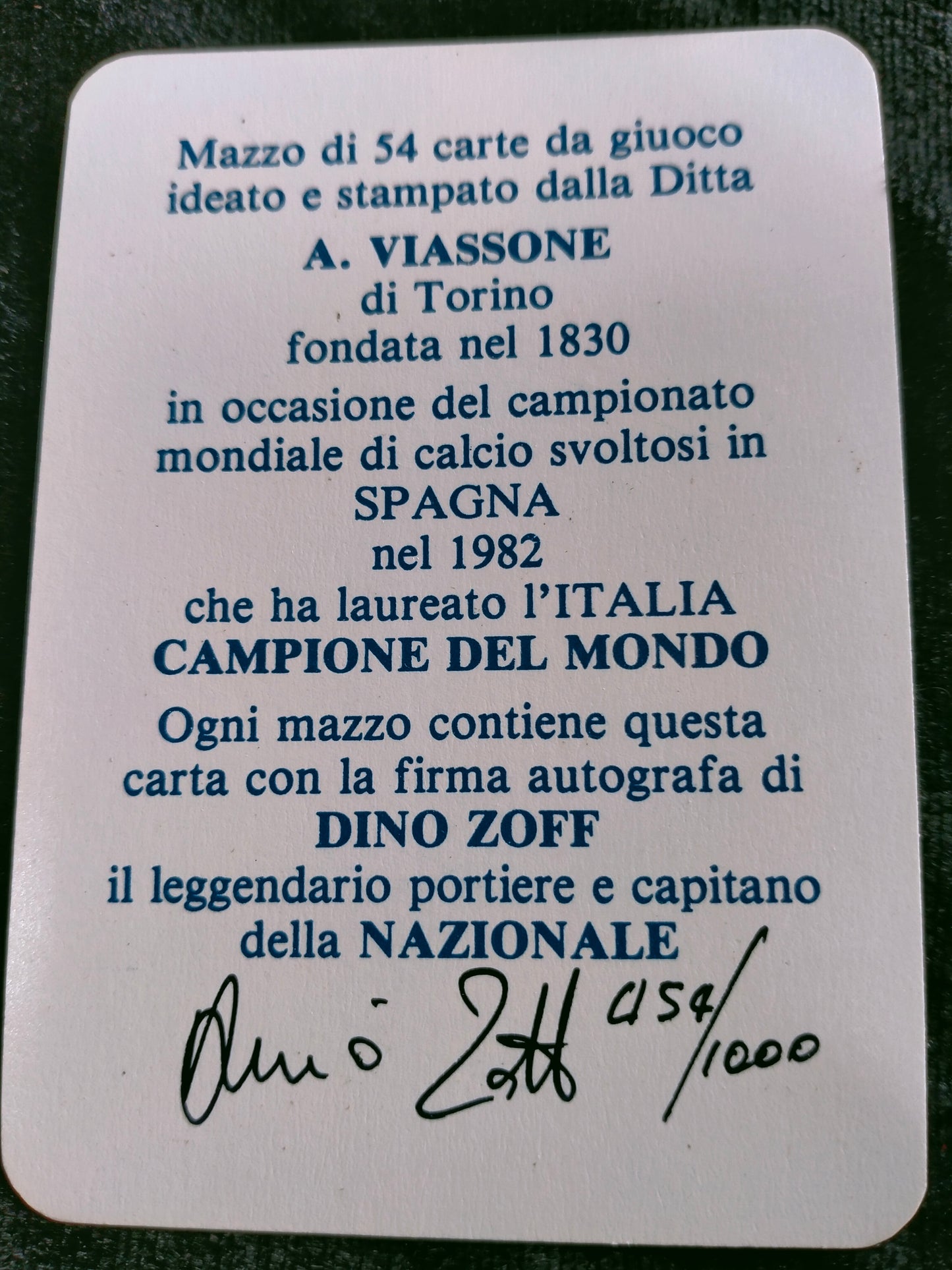 Carte da gioco “Italia campione del mondo”. Spagna 1982. Tiratura limitata a 1000 esemplari