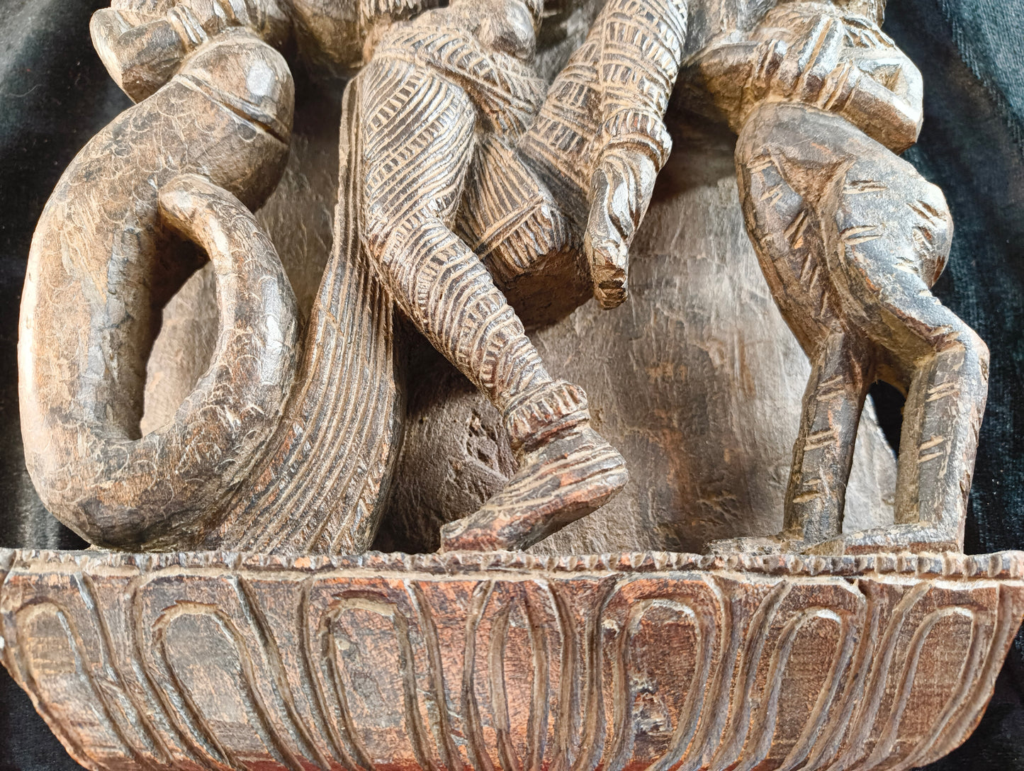 Sheesham wood sculpture of Vishnu with two avatars - late 1800s - India