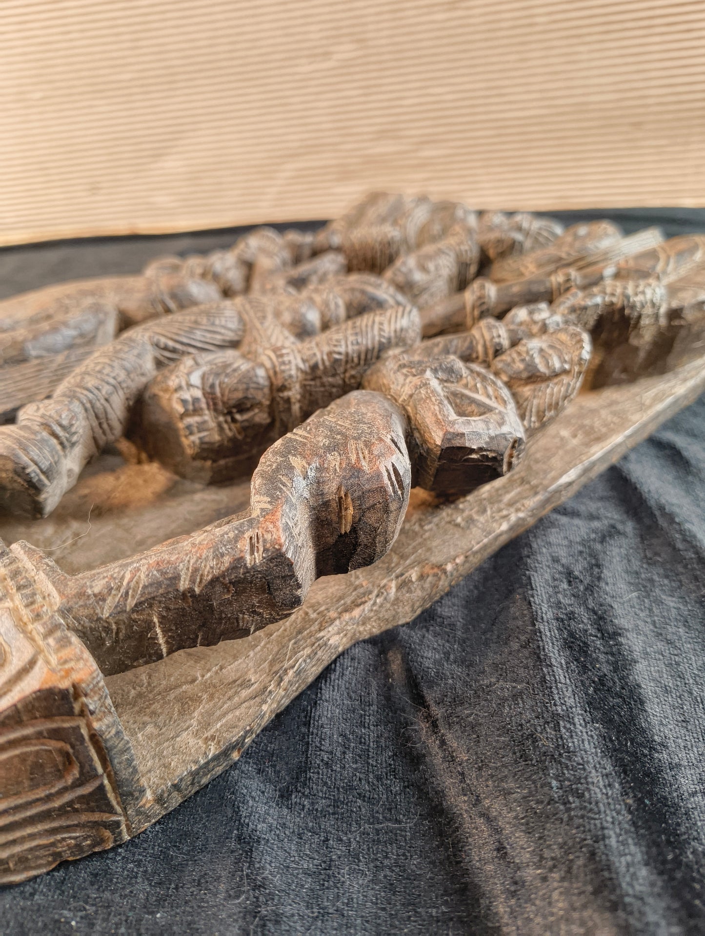 Sheesham wood sculpture of Vishnu with two avatars - late 1800s - India