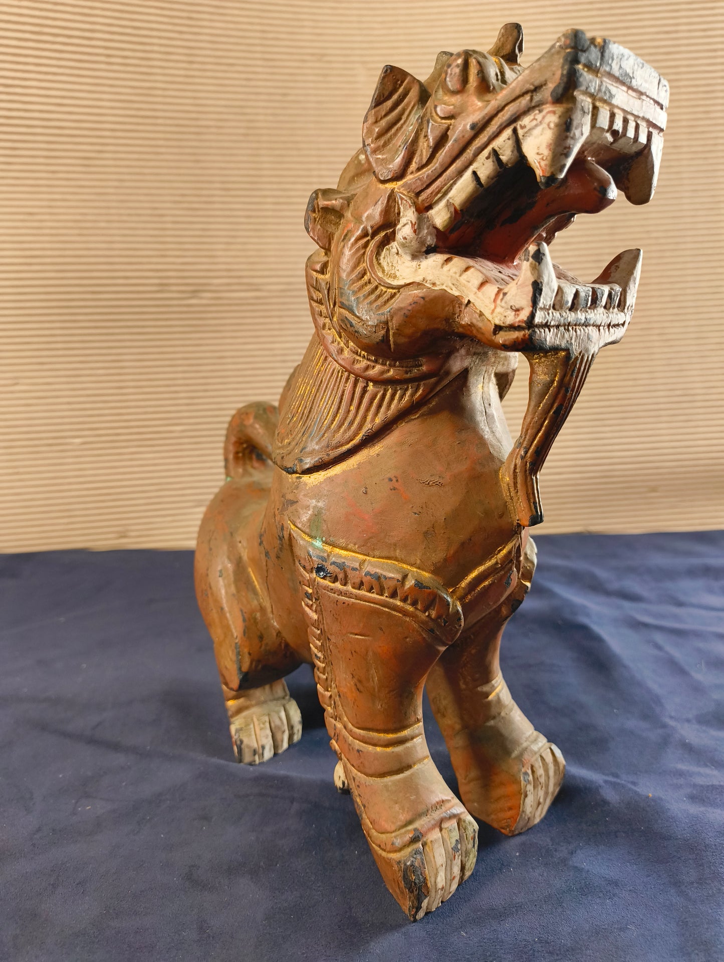 Cane di Foo stile Ming "Cane Leone guardiano - Shishi" legno policromo