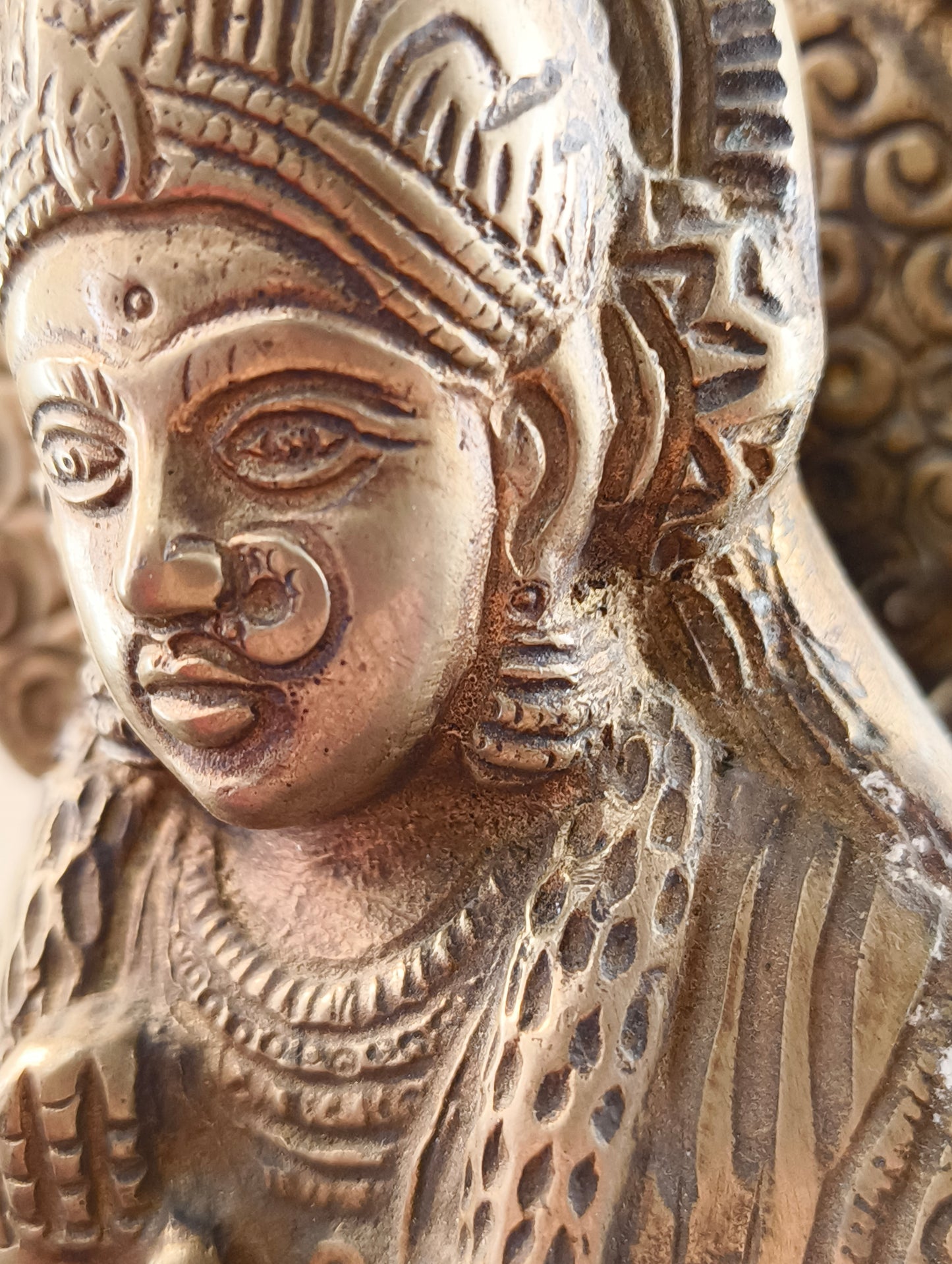 Durga with Tiger - Statue - Patinated bronze - India - Second half of the 20th century