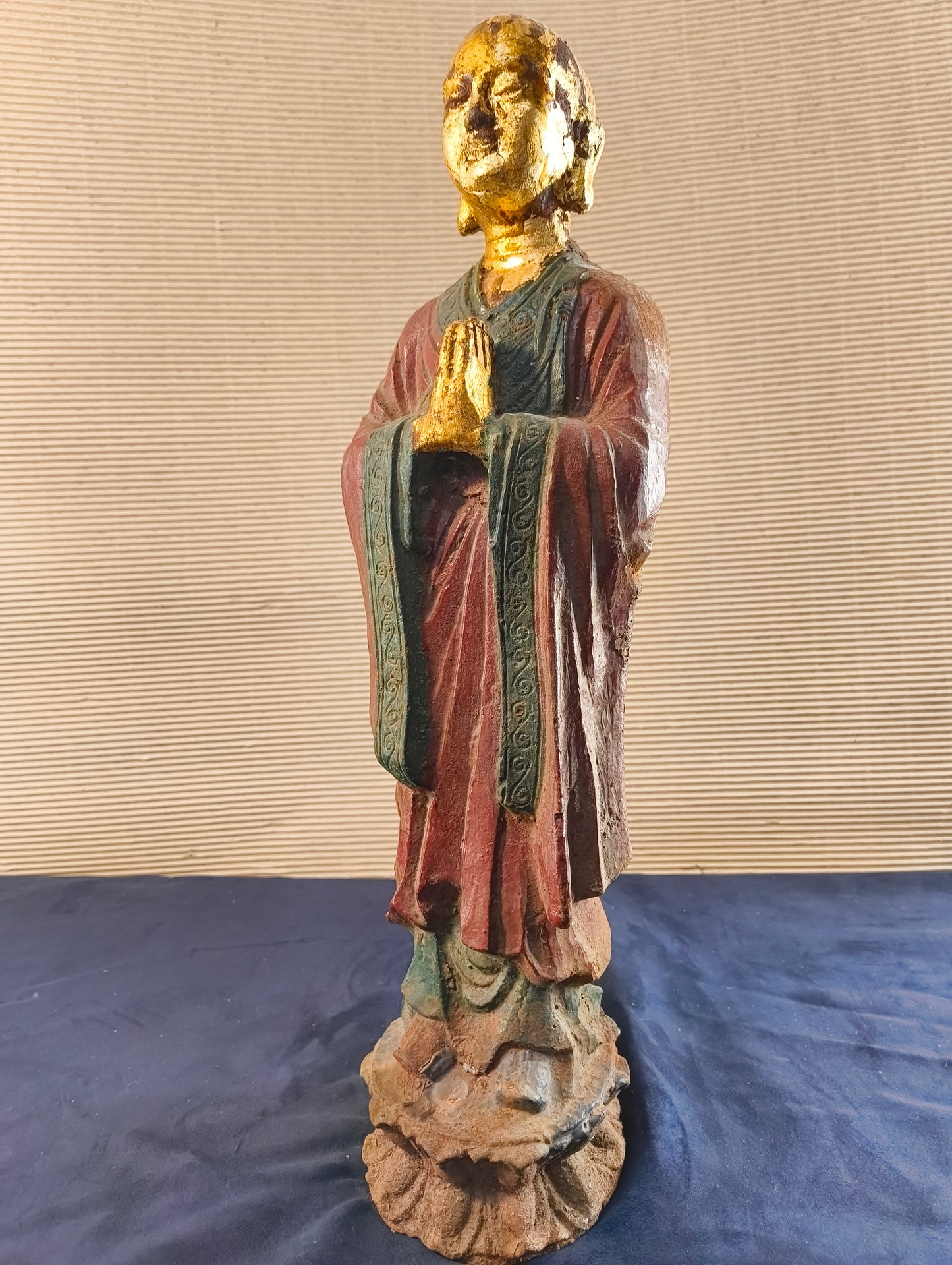 Statue de moine Arahat - Dynastie Tang, statue en métal sur double fleur de lotus.