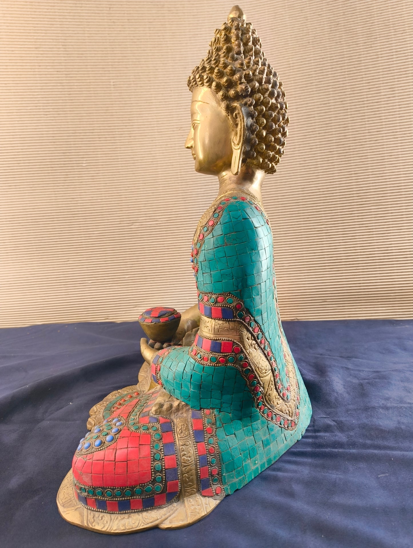 Buddha seduto in dhyanasana con ciotola per raccolta offerte - Ottone - Nepal - fine XX° sec.