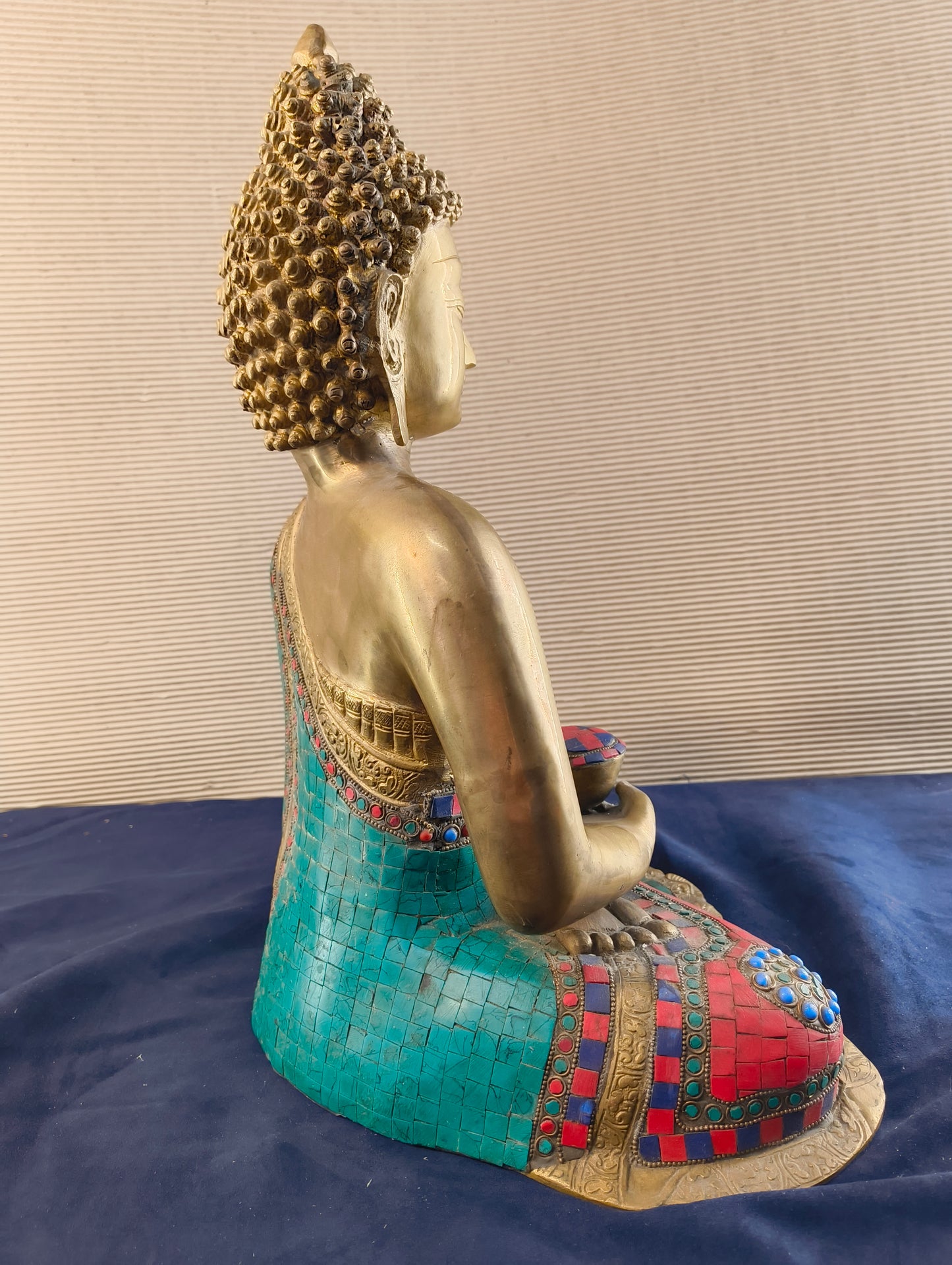 Buddha seduto in dhyanasana con ciotola per raccolta offerte - Ottone - Nepal - fine XX° sec.