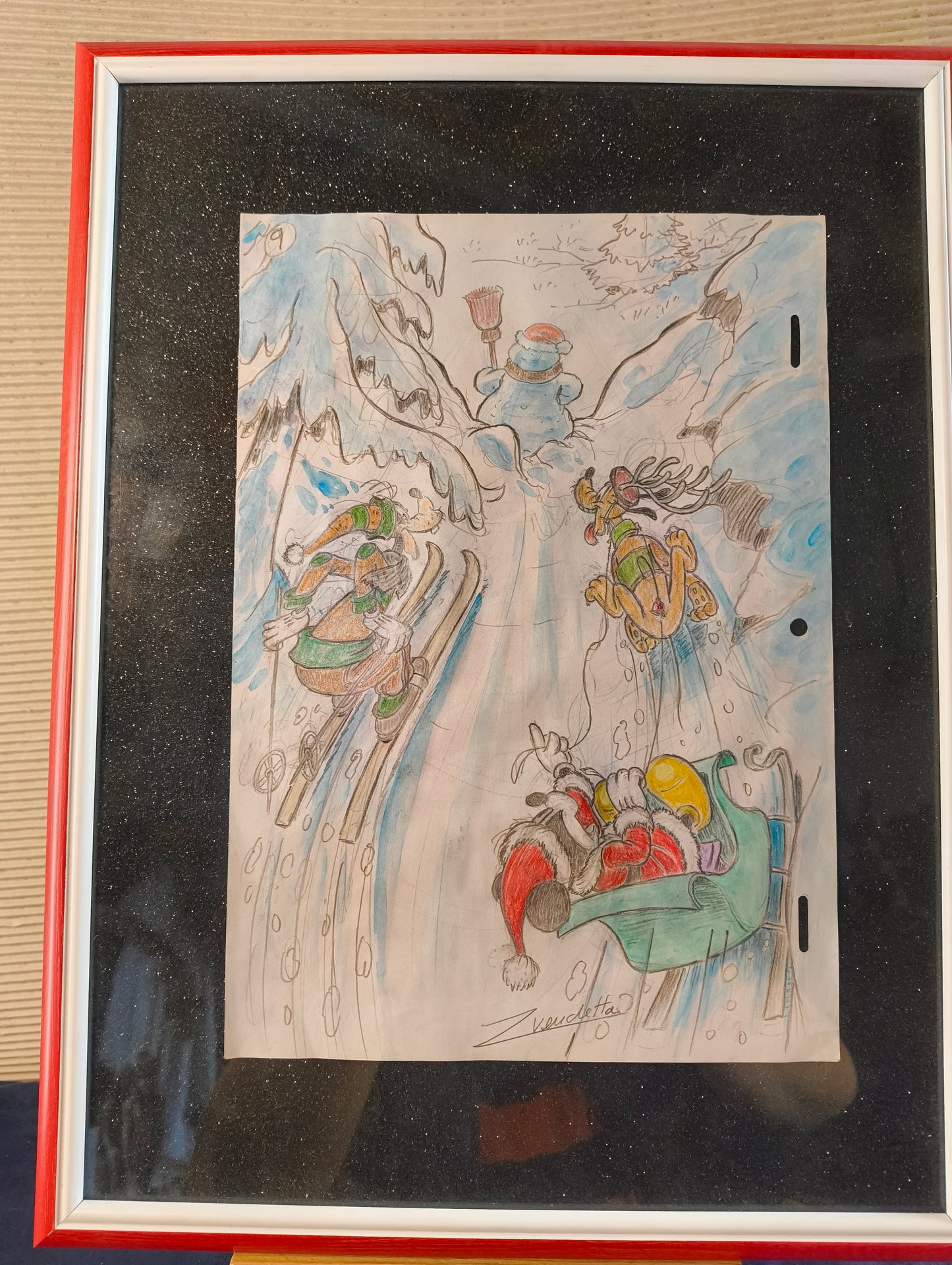 Pagina storia di Natale n° 9 di Topolino, Pluto e Pippo nella neve. Autore Z. Vendetta - 2016