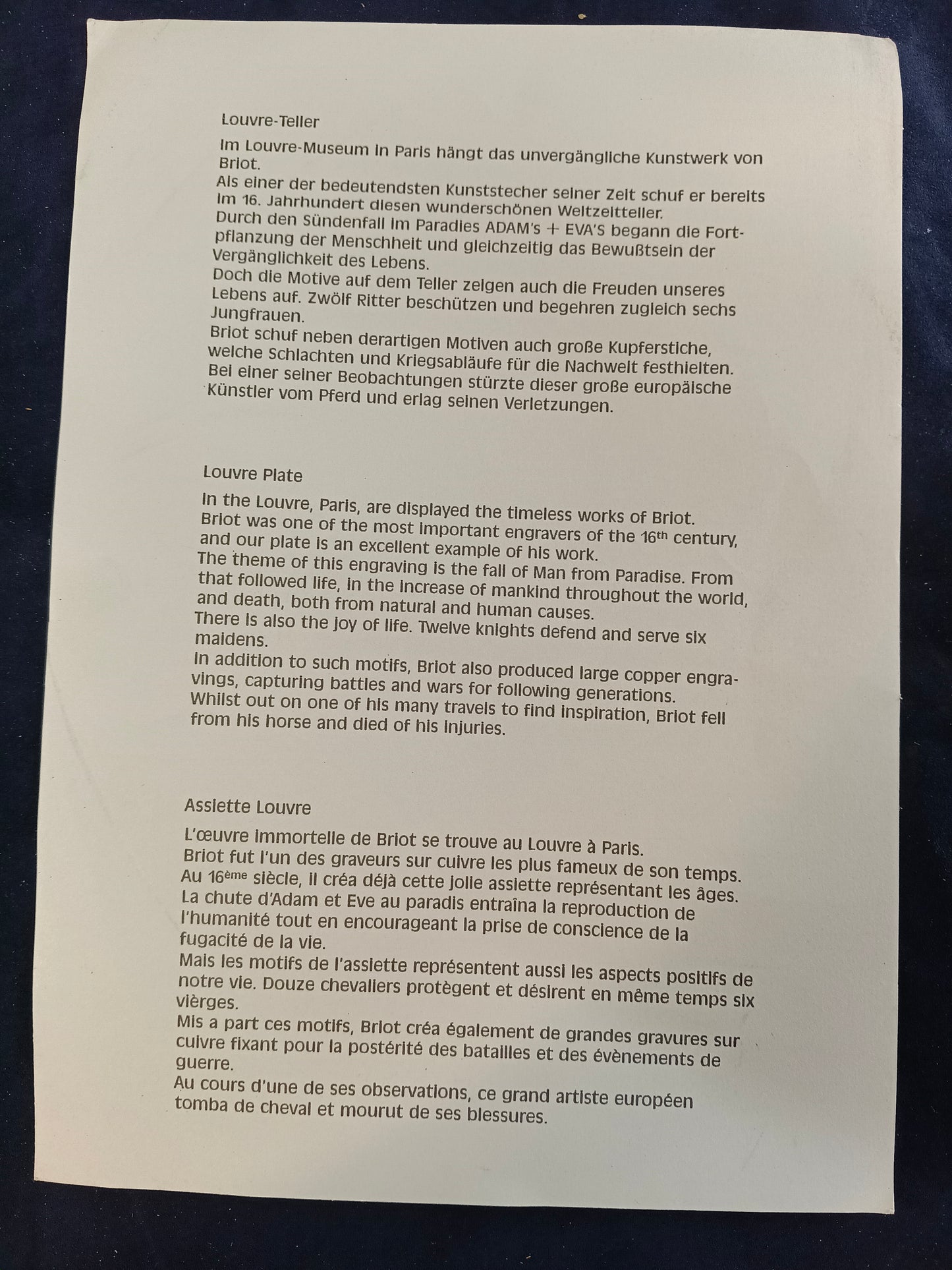 Grande piatto in peltro dell’azienda tedesca Berendsohn - Maestro Briot - Copia al Louvre