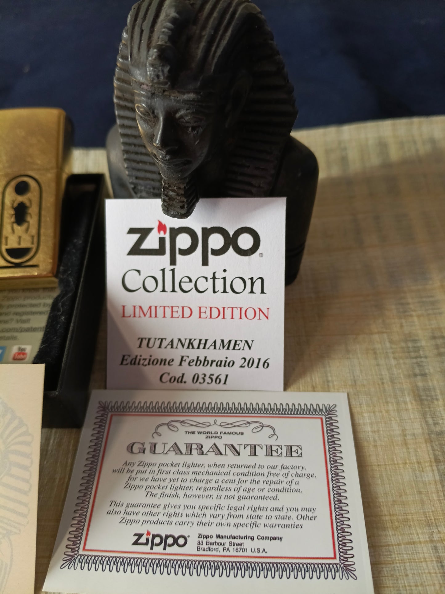 Accendino Zippo Tutamkhamen con statuetta faraone - U.S.A. -Egitto - 2016