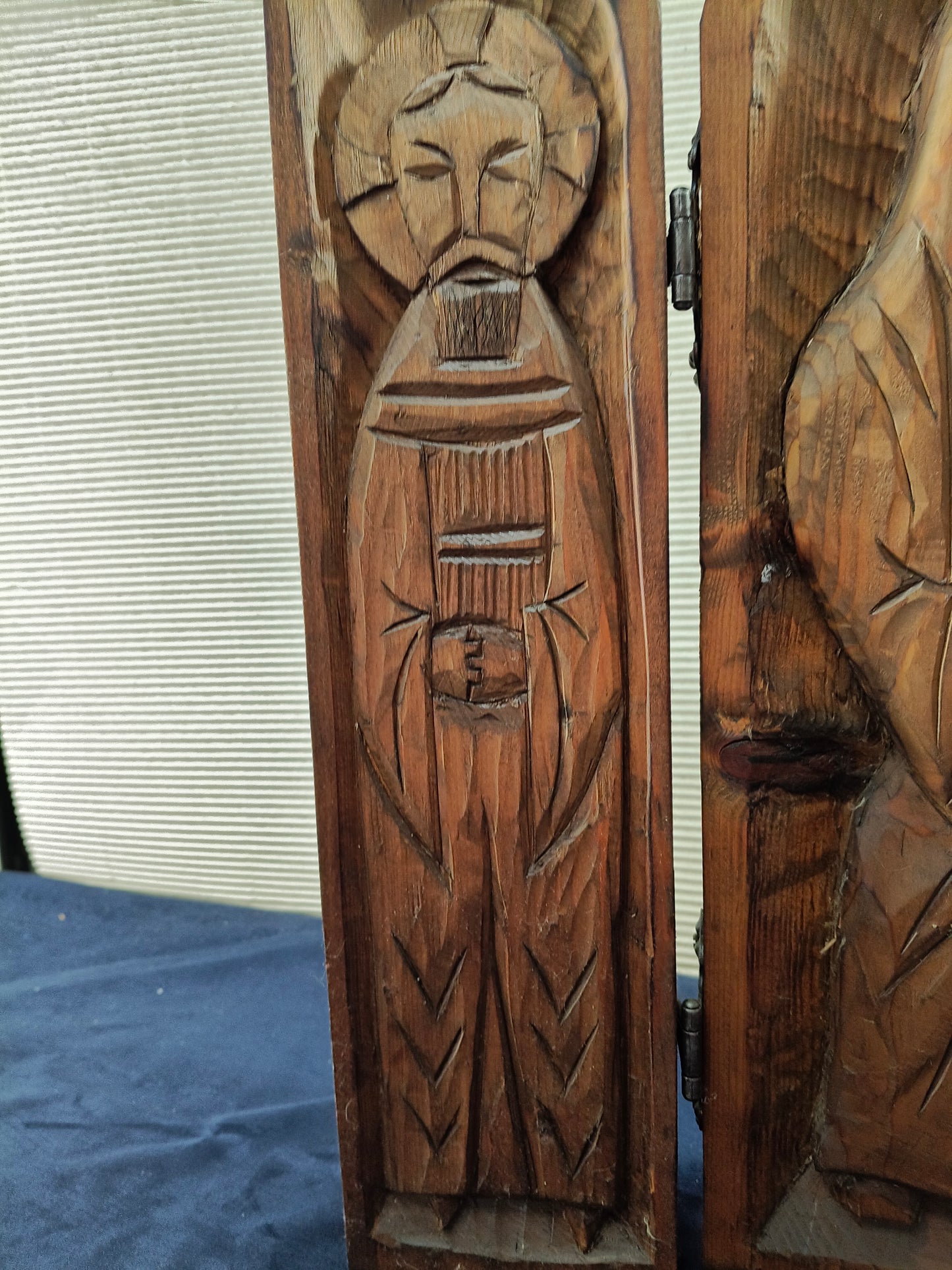 Icona trittico in legno Madonna di Kazan e due Santi - 1920/1930 - Francia del Nord