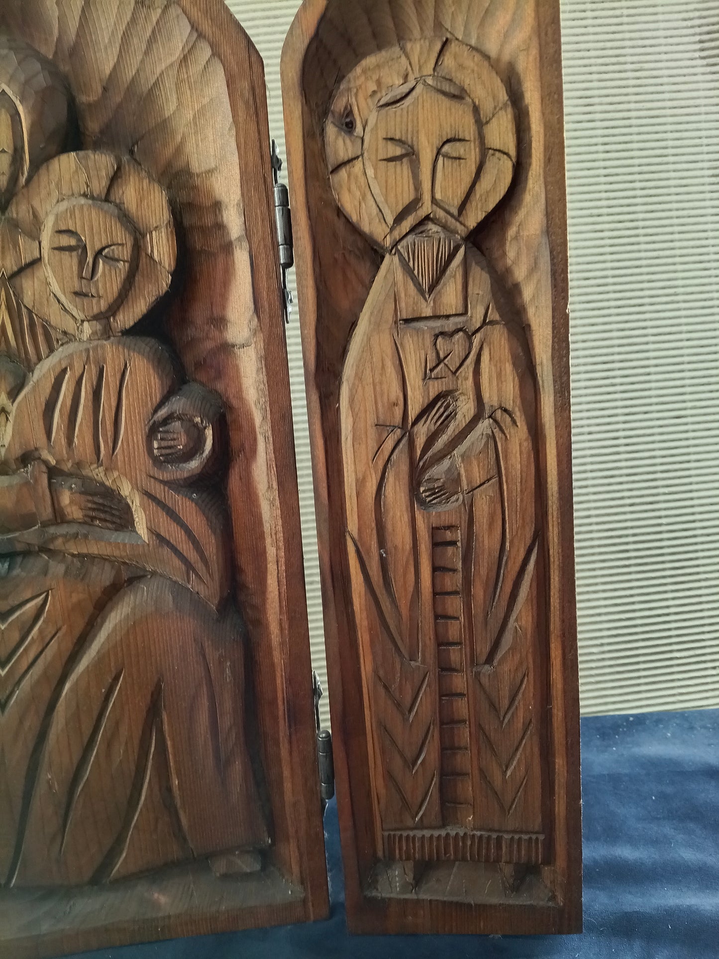 Icona trittico in legno Madonna di Kazan e due Santi - 1920/1930 - Francia del Nord