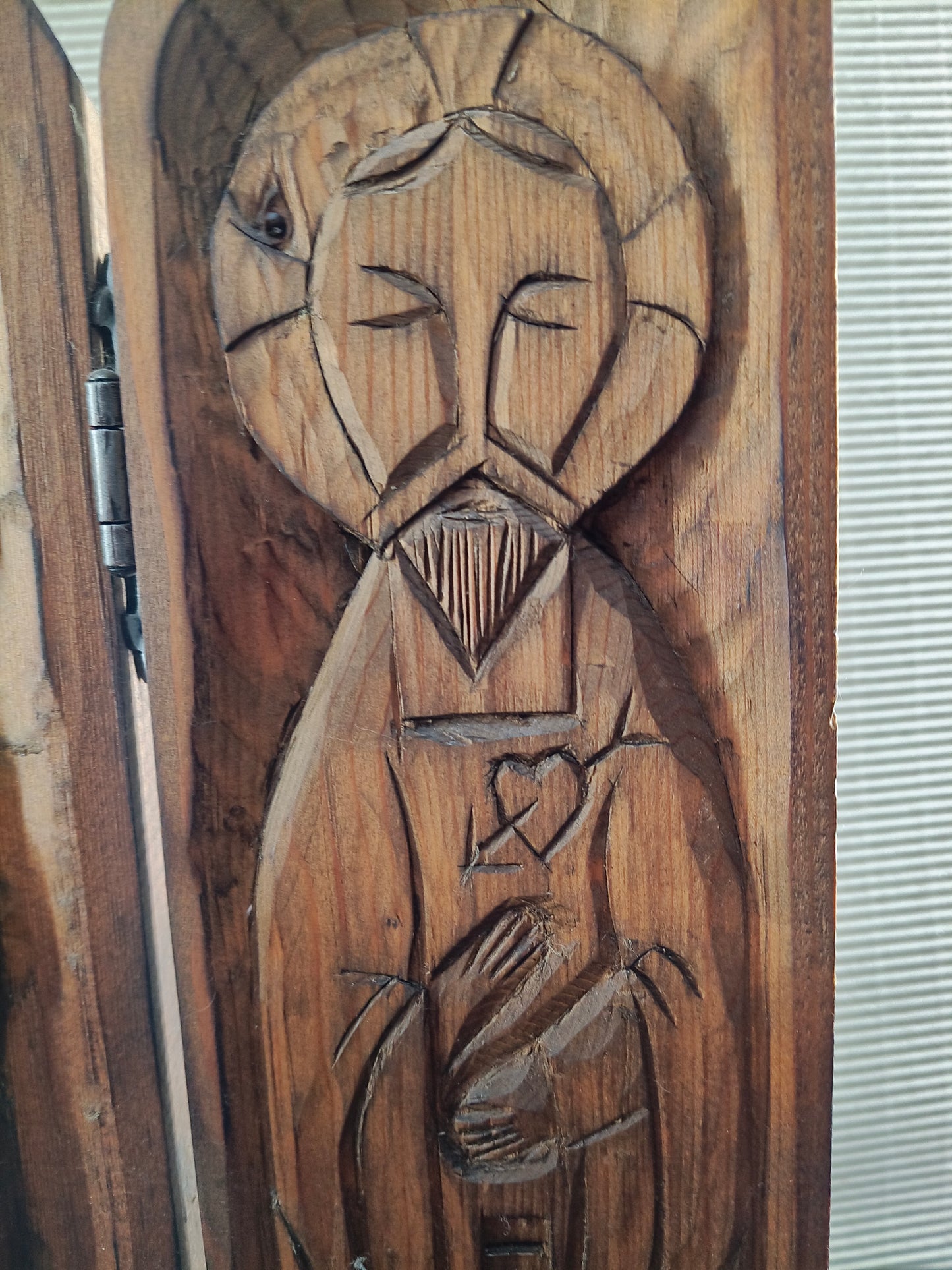 Icona trittico in legno Madonna di Kazan e due Santi - 1920/1930 - Francia del Nord