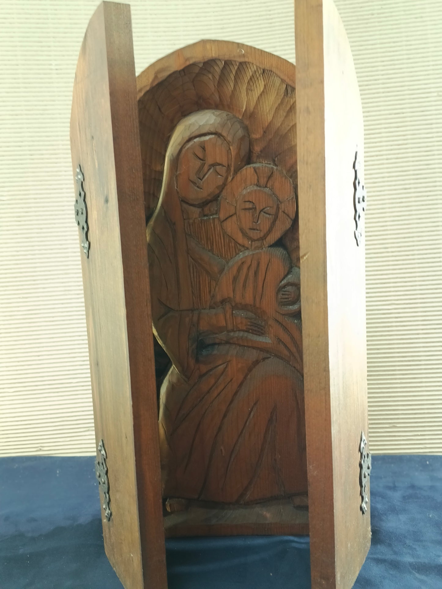 Icona trittico in legno Madonna di Kazan e due Santi - 1920/1930 - Francia del Nord