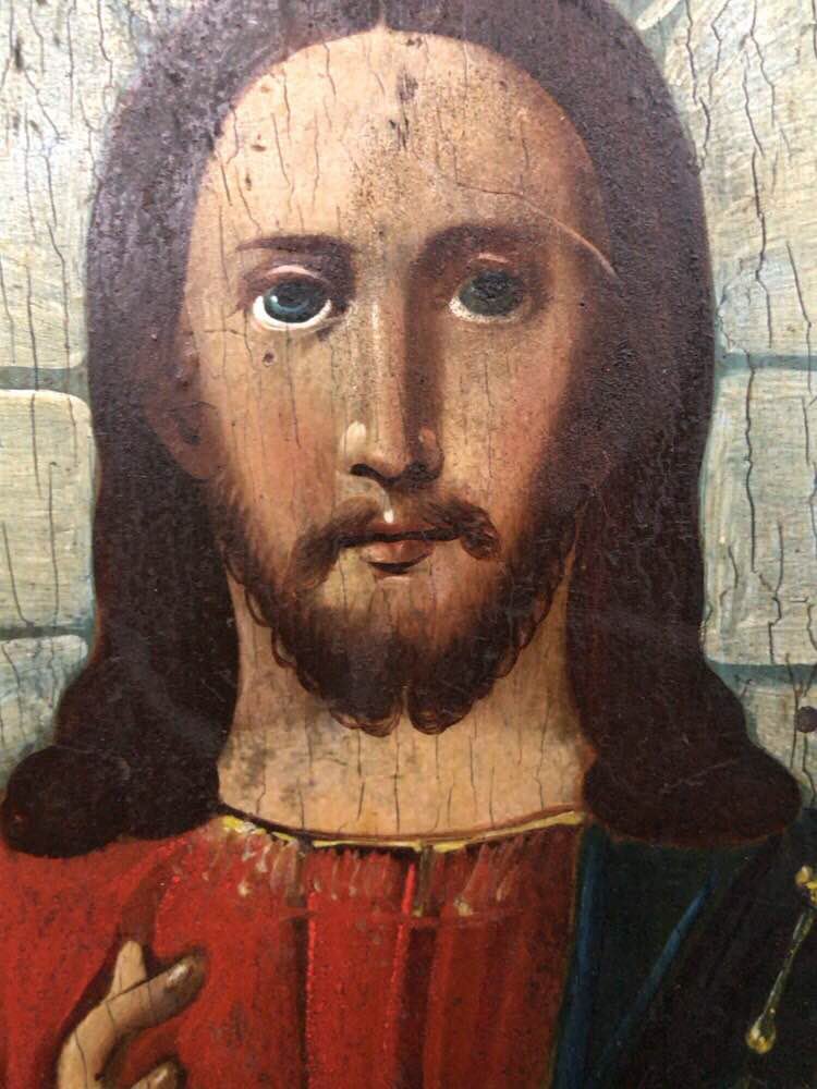 Antica icona ortodossa russa del Cristo Pantocrate, fine del XIX sec.