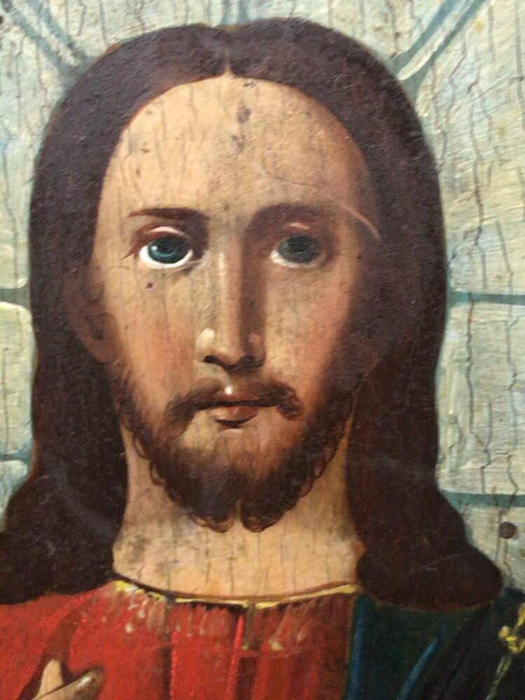 Antica icona ortodossa russa del Cristo Pantocrate, fine del XIX sec.