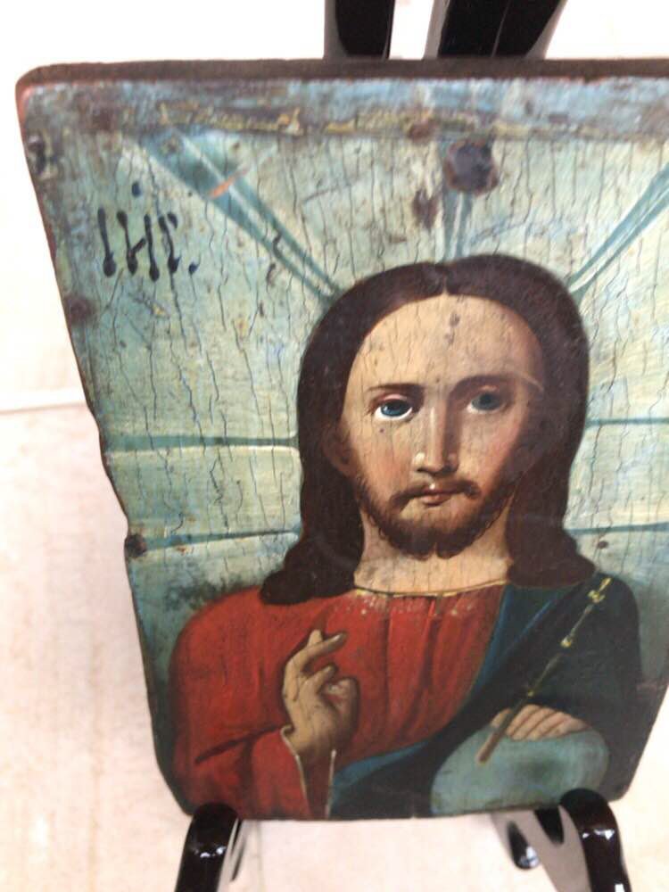 Antica icona ortodossa russa del Cristo Pantocrate, fine del XIX sec.