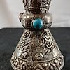 Antico timbro sigillo x ceralacca in lega Argento, Copale, Turchese - Tibet - 19° secolo