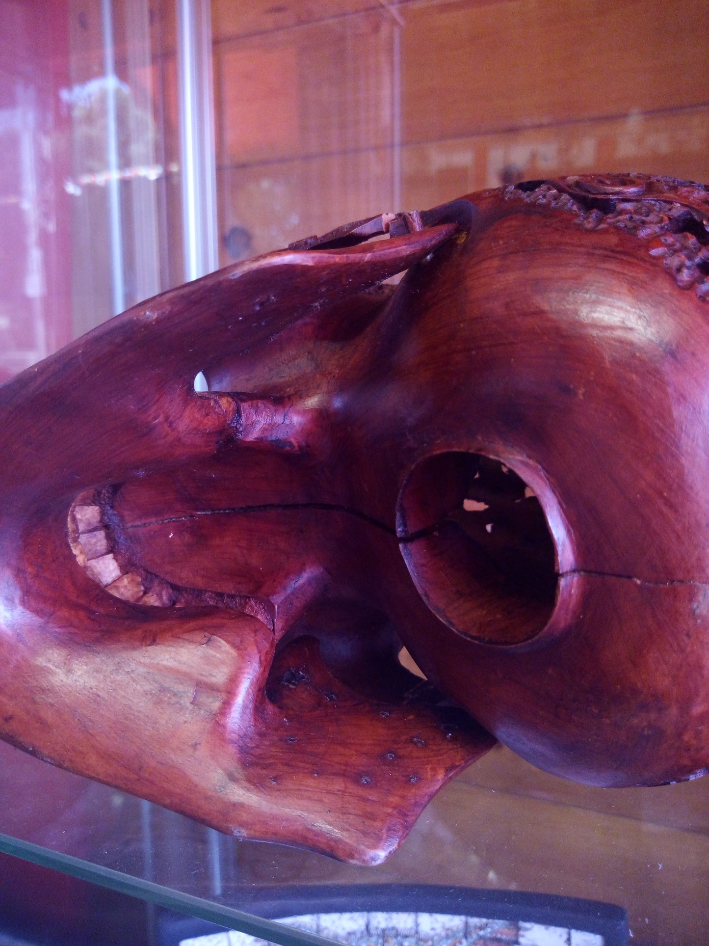 Human skull made of rosewood, carved and engraved 