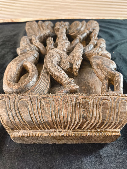 Sheesham wood sculpture of Vishnu with two avatars - late 1800s - India 