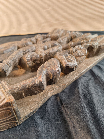 Sheesham wood sculpture of Vishnu with two avatars - late 1800s - India 
