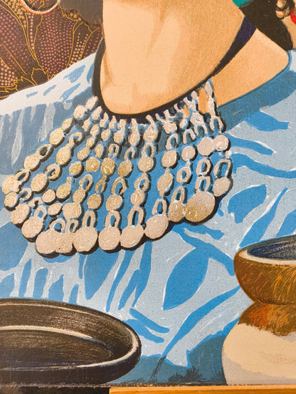 Serigrafia a colori su stoffa, ritoccata a mano - Goffredo Civitarese (Chieti 1936 – Pescara 2016)