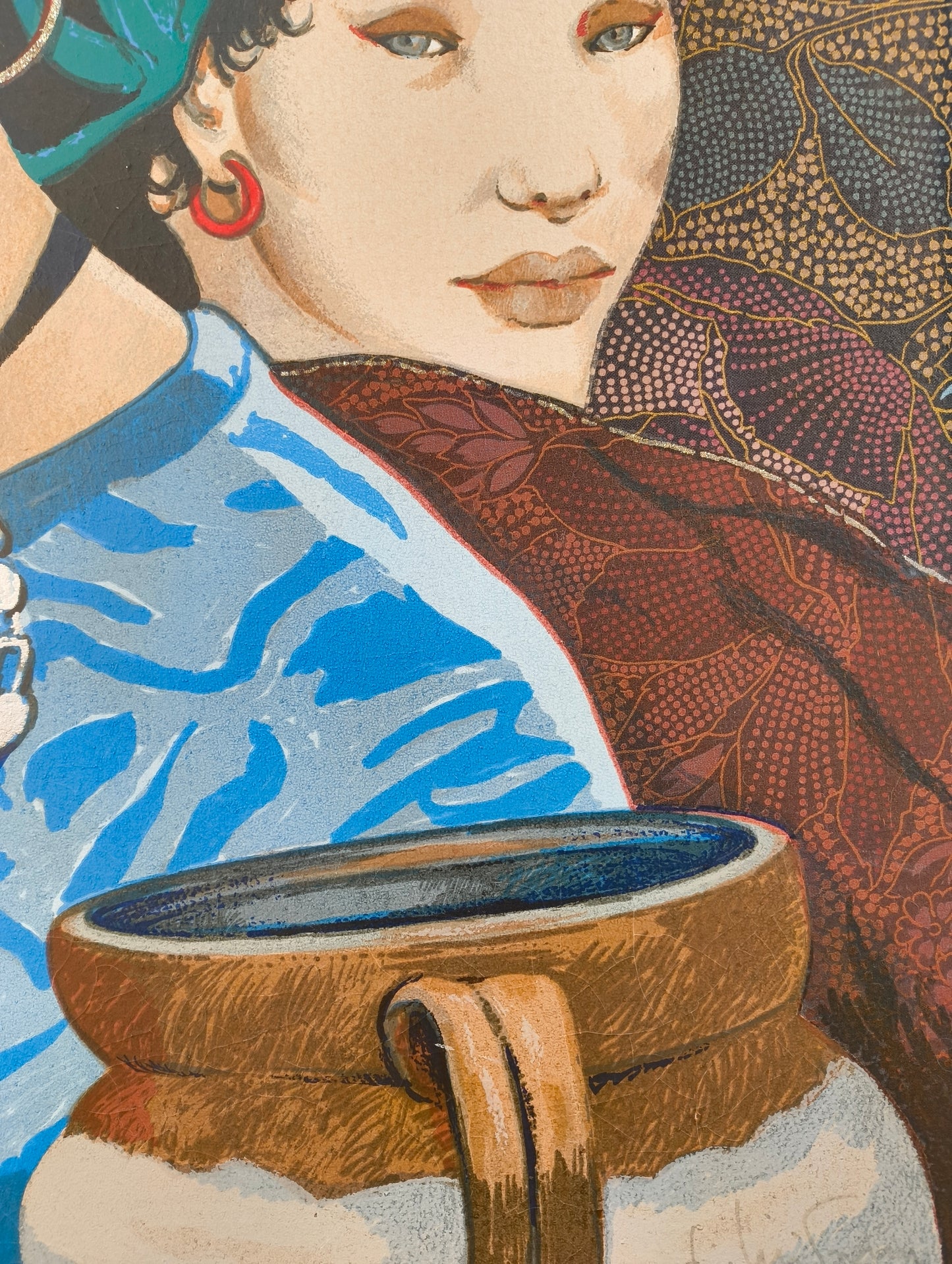 Serigrafia a colori su stoffa, ritoccata a mano - Goffredo Civitarese (Chieti 1936 – Pescara 2016)