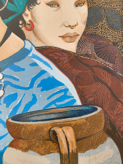Serigrafia a colori su stoffa, ritoccata a mano - Goffredo Civitarese (Chieti 1936 – Pescara 2016)