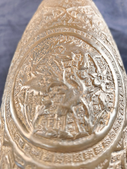 Bottle vase - Patinated brass - heron and flowers - Persia - Late 19th - early 20th century