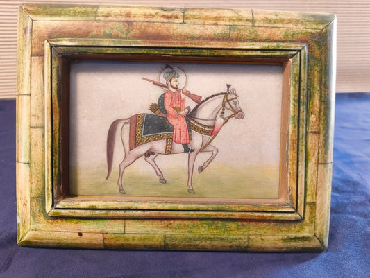 Painted Agra marble slab with bone frame - India - mid 20th century