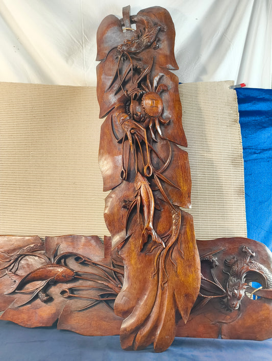 Pair of high relief wooden panels - China - late 1800s