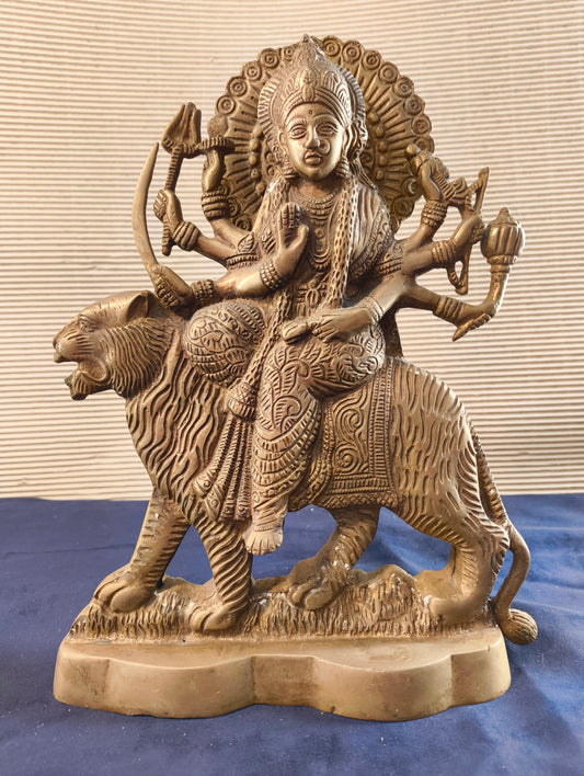 Durga with Tiger - Statue - Patinated bronze - India - Second half of the 20th century