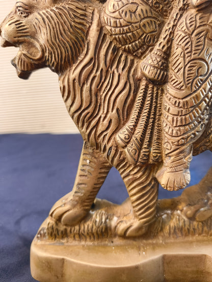 Durga with Tiger - Statue - Patinated bronze - India - Second half of the 20th century