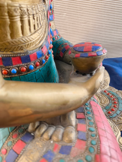 Buddha seduto in dhyanasana con ciotola per raccolta offerte - Ottone - Nepal - fine XX° sec.