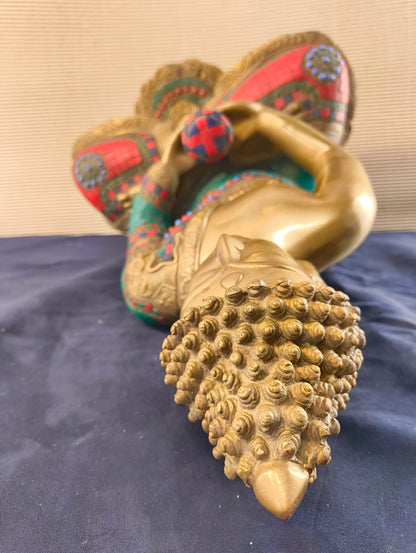 Buddha seduto in dhyanasana con ciotola per raccolta offerte - Ottone - Nepal - fine XX° sec.