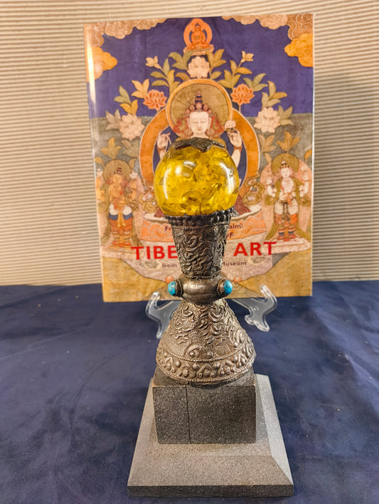 Antico timbro sigillo x ceralacca in lega Argento, Copale, Turchese - Tibet - 19° secolo