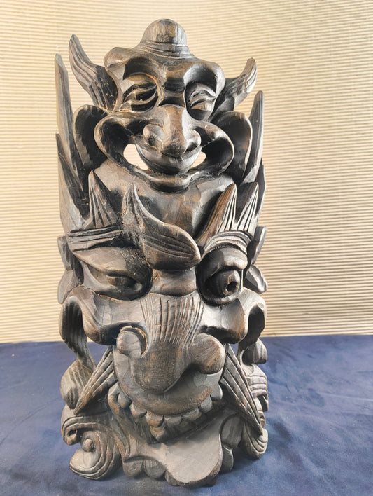 Scultura in legno a doppia maschera di Rangda  – Bali - Indonesia - 1970/1980