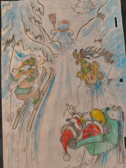 Pagina storia di Natale n° 9 di Topolino, Pluto e Pippo nella neve. Autore Z. Vendetta - 2016