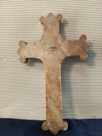 Croce in marmo rosso di Verona con Cristo in pressofusione fine 1800 - Italia -