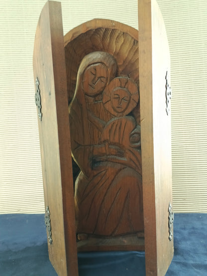 Icona trittico in legno Madonna di Kazan e due Santi - 1920/1930 - Francia del Nord