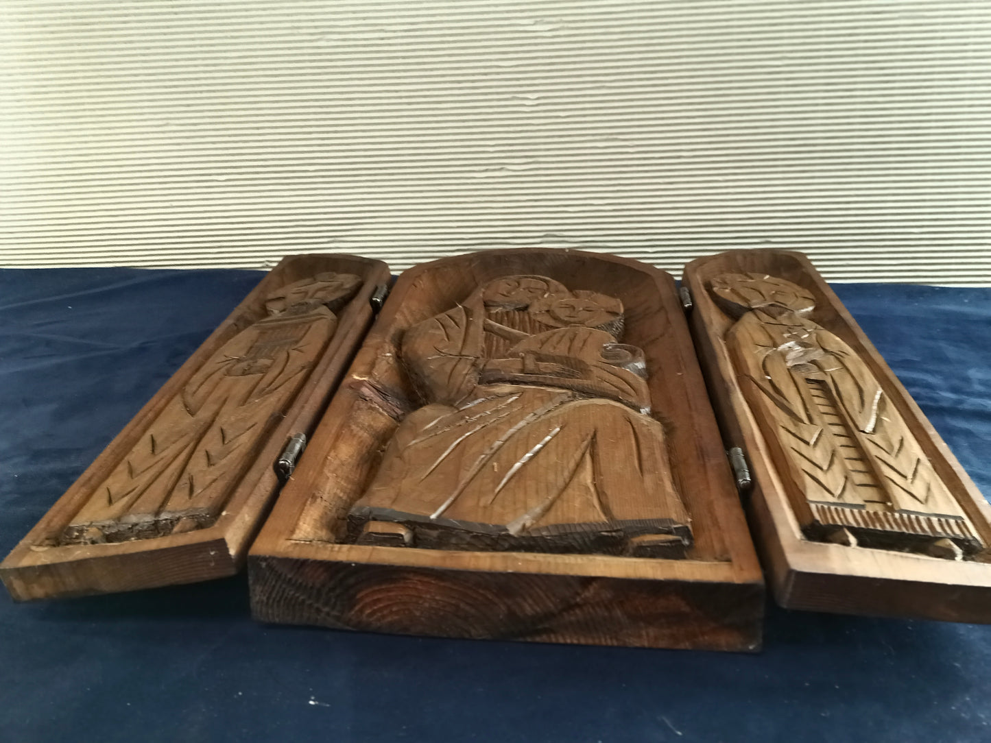 Icona trittico in legno Madonna di Kazan e due Santi - 1920/1930 - Francia del Nord